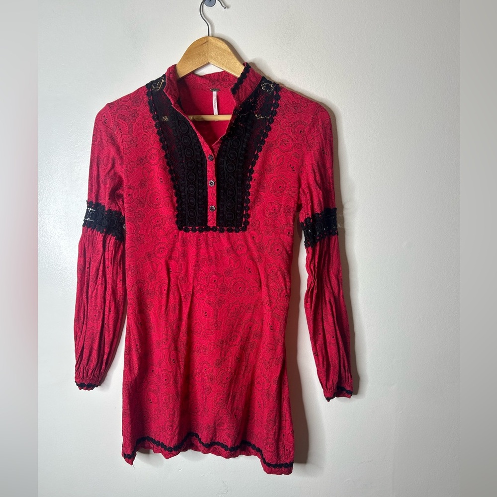 FREE PEOPLE BOHO LINEN MINI DRESS size 2